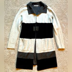 OST Colorblock Cotton Cashmere Blend Long Open Cardigan XS‎